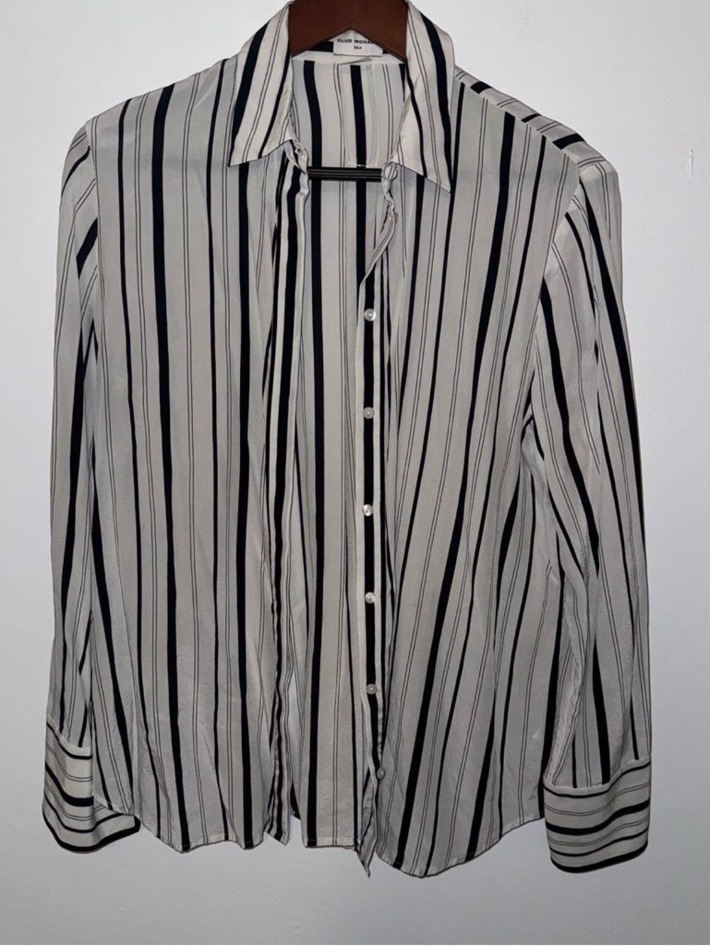 Club Monaco Black and White Vertical Stripe Button-Down Shirt